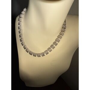 Vintage Silver‎ Tone Necklace Small Squares Linked Vintage Korea